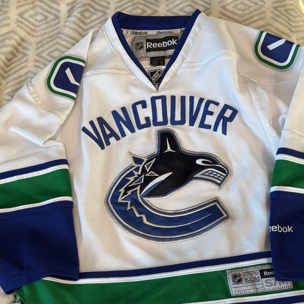 Reebok Vancouver White Jersey with Blue and Green